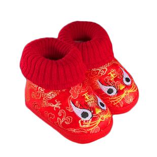 婴幼儿0-12个月1岁宝宝秋冬满月虎头棉鞋红色软底周岁保暖婴儿鞋