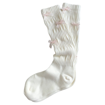 Lolita洛丽塔蝴蝶结纯棉堆堆袜女