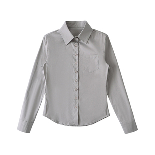 YoungGirlDay御姐纯欲韩系OL单排扣修身收腰显瘦长袖翻领衬衫上衣
