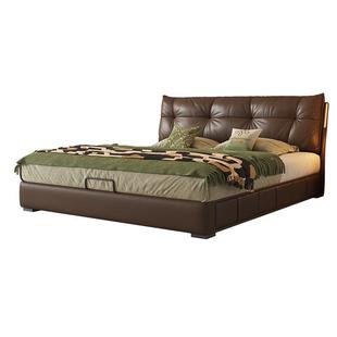 帕沙曼真皮床主卧室大床中古风气压储物床1米8双人床复古风箱体床