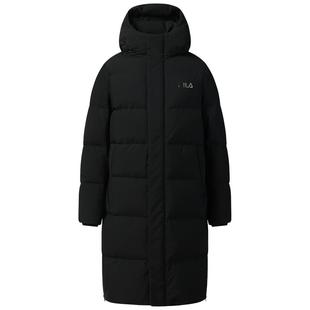 鸭绒FILA斐乐情侣长款羽绒服女2025冬新款保暖连帽双头拉链外套男