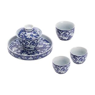 苏氏陶瓷（SUSHI CERAMICS）国潮青花茶具套组一路莲升盖碗茶杯