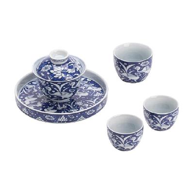 苏氏陶瓷国潮青花一路莲升茶具套
