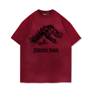 TEE7-经典影视侏罗纪公园水洗做旧复古纯棉ins高街短袖T恤