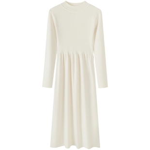 慕兔配大衣长袖针织连衣裙女秋季2025新款高级感内搭毛衣打底长裙