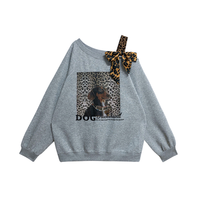 LEAPDREAM卫衣豹纹腊肠狗露肩