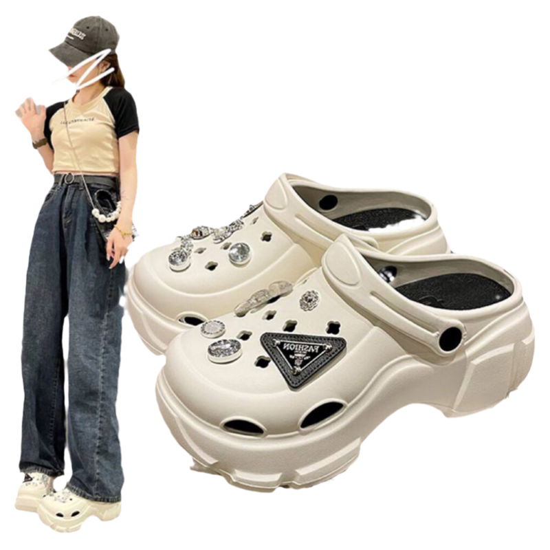 女士厚底洞洞鞋夏季网红钻石