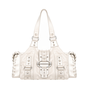 简着25AW 原创 重工款 珠光白银 蛇皮纹铆钉腋下包辣妹单肩机车包