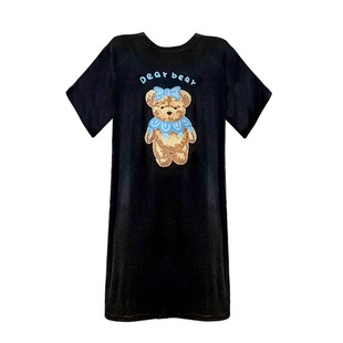 2025新款夏季莫代尔棉可爱呆萌小熊睡裙柔软宽松休闲短袖薄款睡衣