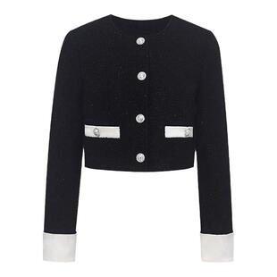 RECIT原创设计 黑色细闪小香风短外套女冬季千金风重工编短款外套