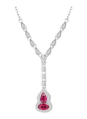 纯银镀白金女仿红宝石葫芦短项链
