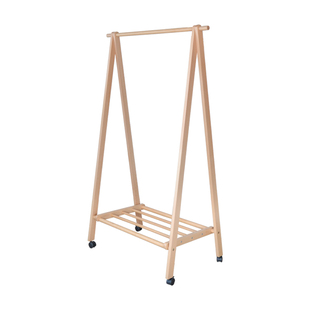 实木衣架落地式卧室北欧原木衣帽架带轮子挂衣服的架子可移动折叠