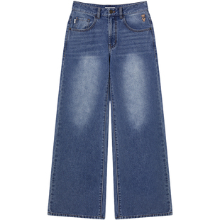 TEENIEWEENIE bearnova26年春季新款女装复古玫瑰撞钉直筒牛仔裤