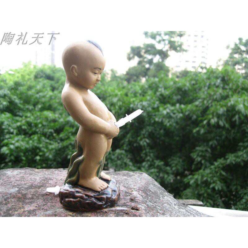 假山盆景配件上水石陶瓷尿童鱼缸摆设喷水小孩人物摆件水族装饰品