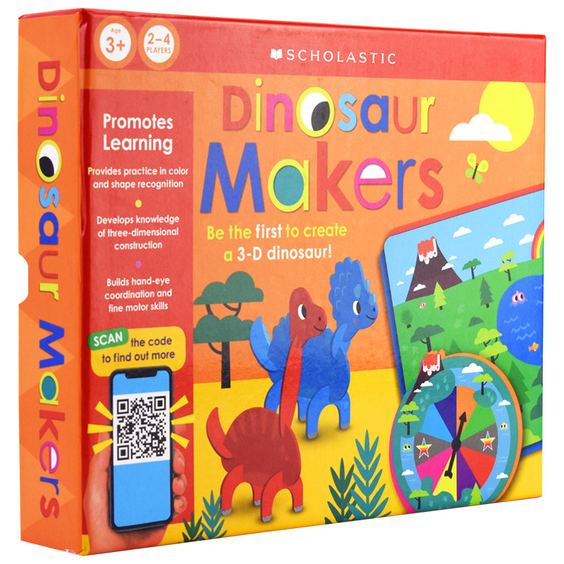 Scholastic Learning Games - Dinosaur Makers 学乐恐龙主题 桌面游戏 大块触摸拼图 提高注意力 手眼协调 英文原版进口儿童图书