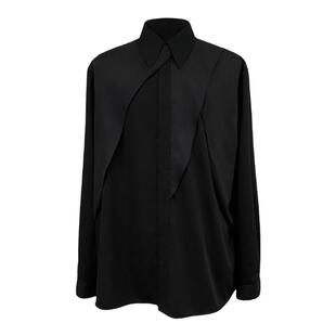 「 凌鸦ILNya 」支离_黑 弧形衬衫 多裁片解构飘布优雅长袖