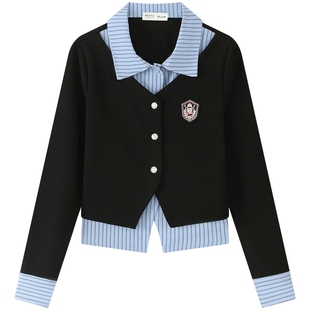 慕兔学院风假两件衬衫女2026春季新款设计感小众polo领针织衫上衣