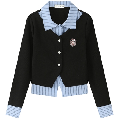 慕兔学院风Polo领假两件衬衫