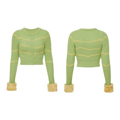 palavas针织系扣圆领拼色毛衣