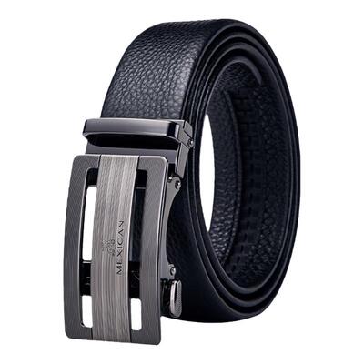 稻草人男休闲牛皮带身合金扣头