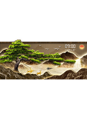 【寓意好的】客厅挂画轻奢带时钟
