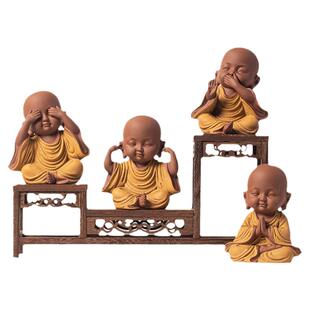 紫砂禅意佛系四不小和尚茶宠摆件创意陶瓷人物家居茶空间造景装饰