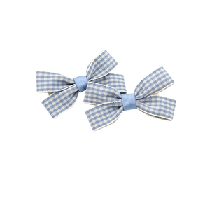 韩国儿童细格子蝴蝶结发夹女童侧边碎发夹宝宝刘海夹简约对夹头饰