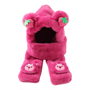 儿童毛绒帽子围巾手套一体帽女童冬季防风保暖户外出行运动必备品