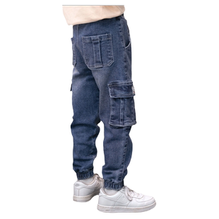 男童秋冬季加绒工装牛仔长裤中大童宽松儿童韩版休闲裤男孩裤子潮