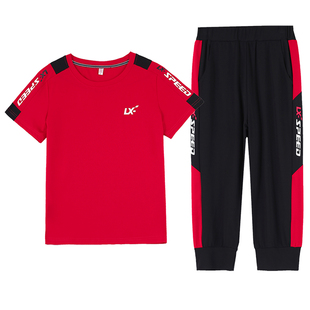 潮牌冰丝运动套装女夏季新款时尚2025宽松短袖七分裤休闲服两件套