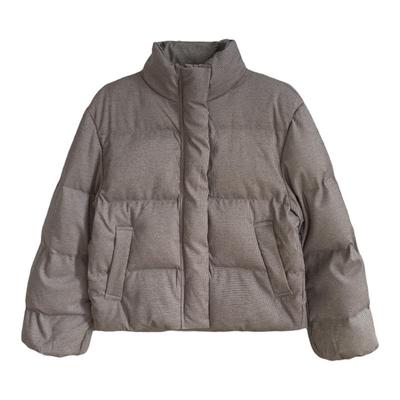 韩版短款立领千鸟格羽绒服白鸭绒