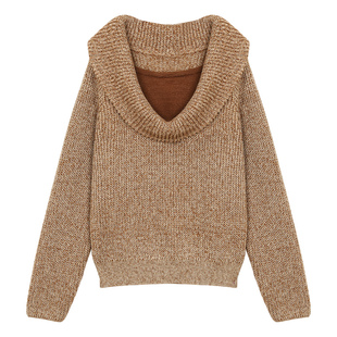 辰米范 麦德林暖秋 假两件荡领长袖套头毛衣女慵懒软糯气质针织衫