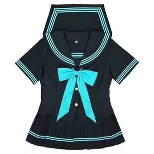 兔言舍原创青萤日系甜酷黑青撞色JK水手服套装校供感暗黑少女制服