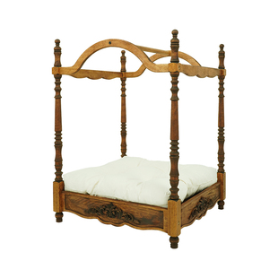 毛孩宠物实木复古床公主狗狗窝比熊法式宫廷带顶可挂床幔小型犬