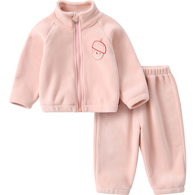 宝宝双面暖绒两件套套装秋冬
