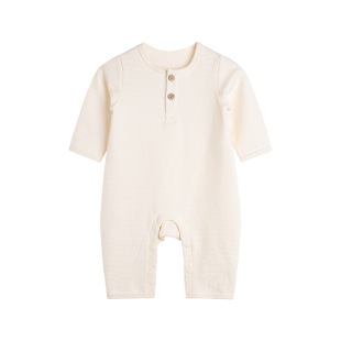 考拉蒂尔 婴儿打底连体衣秋冬季宝宝套头哈衣居家华夫格保暖衣服