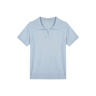 it b+ab纯色简约Polo针织衫女夏季减龄日常休闲百搭气质短袖上衣