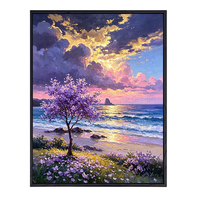 海岸风景花卉diy数字油画手工画