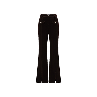 CHICHY复古棕色直筒丝绒休闲裤