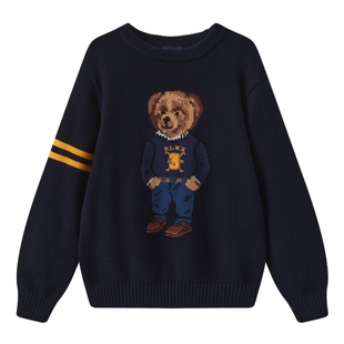 POLOWALK男童圆领针织衫春秋款小熊提花宽舒休闲打底衫亲肤毛衣