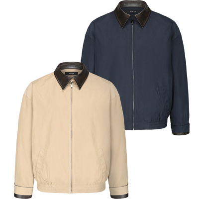 miu色系撞色皮领哈灵顿夹克