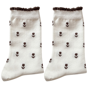 花边袜子女纯棉中筒袜秋冬季ins潮全棉无骨袜长袜诸暨堆堆袜女士