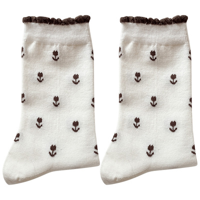 MoreMoli花边卡通纯棉中筒袜女