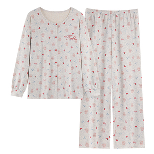 女士睡衣长袖圆领开衫秋冬季保暖羊毛绒德绒冬天韩版可外穿家居服