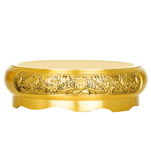 百福黄铜米缸底座鱼缸花盆托盘石头圆形摆件莲花复古山水浮雕托架