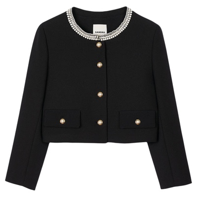 SANDRO法式仿珠饰仿钻黑色外套