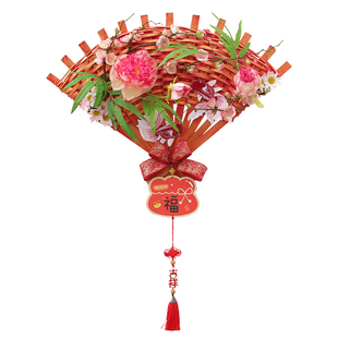 晶华新年壁挂花艺装饰假花仿真花扇形挂件乔迁礼品平安福气挂件
