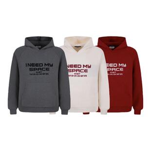 PMET「需要私人空间」标语连帽毛衣撞色潮牌男冬季宽松休闲针织衫