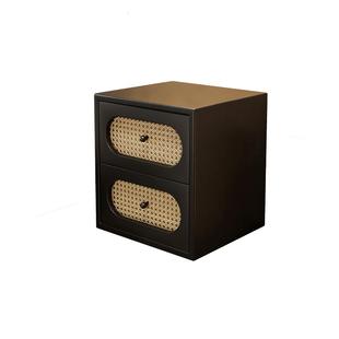 实木复古藤编床头柜中古风黑色小型家用卧室2025爆款轻奢高级感