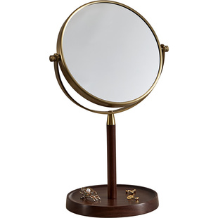 初心实木桌面复古化妆镜梳妆台放大化妆镜面360度旋转高清美妆镜